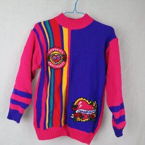 Vintage 80s Girls Medium Sweater Knit Sister Sister Colorful Kitsch Sweetheart